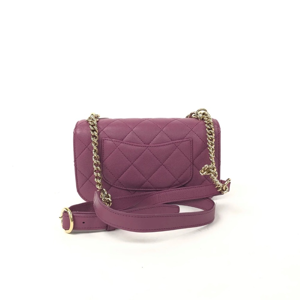 CHANEL Purple Quilted Caviar Leather Chain Strap Sh Bag Gold Mademoiselle Lock - Picture 2 of 8
